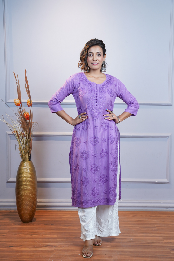 Sona Zari Lining Pure Mulmul Chikankari Kurti