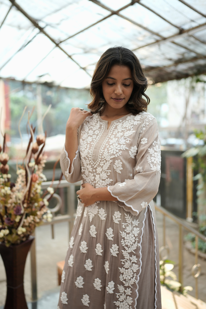 Hiba  Premium Muslin 3D Chikankari Ombre  Cutwork Kurti Palazzo Set