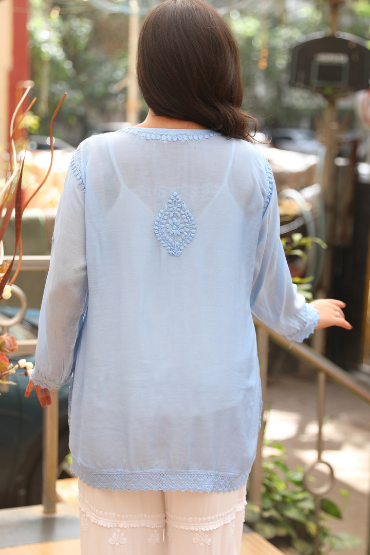 Azra Premium Muslin Chikankari Short  Kurti