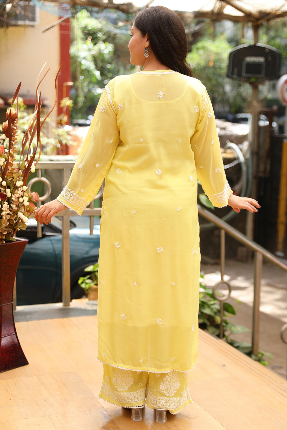 Noorani Premium Muslin 3D Chikankari  Kurti Palazzo  Set