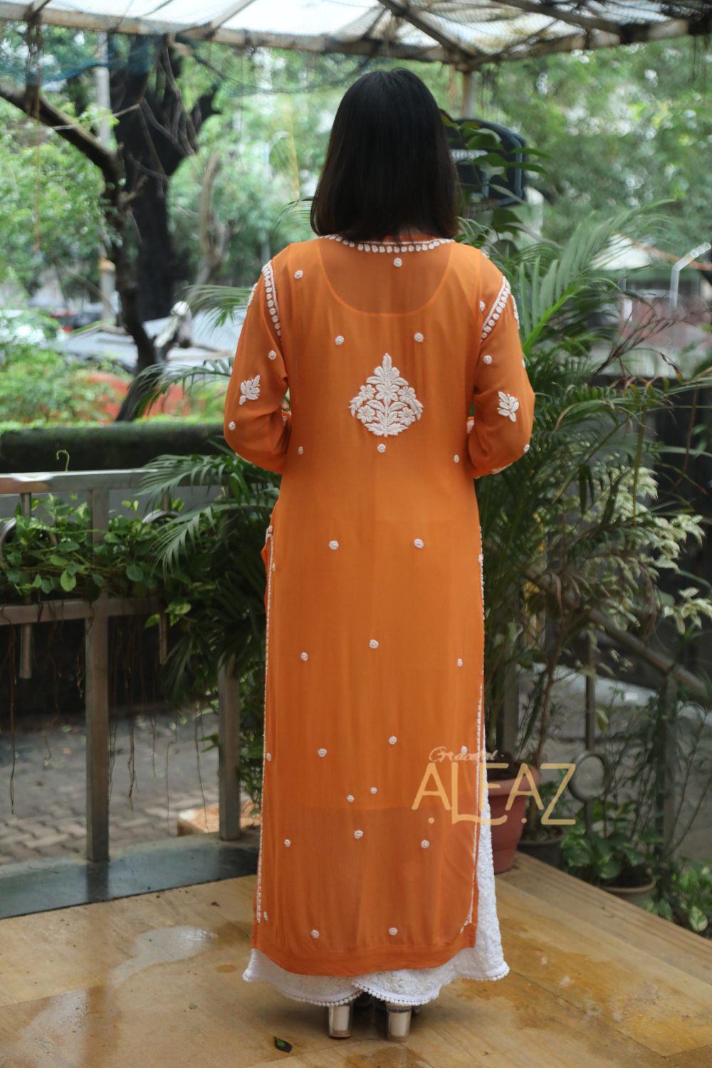 Aafiya Premium Viscose 3D Chikankari Nayra Cut Kurti