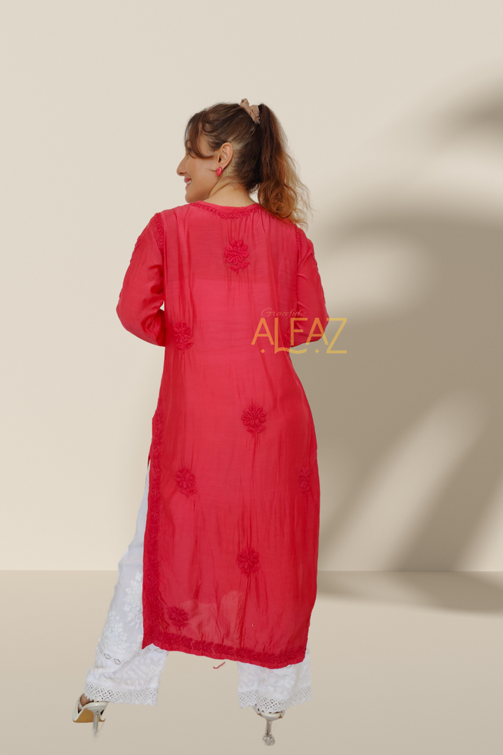 Layla Premium Muslin 3D Chikankari Kurti – Shop Chikan Kurtis Online