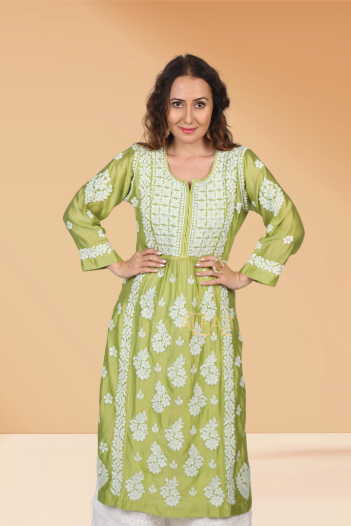 Elegant Mulmul Chanderi Chikankari Kurta - Sadia Mulmul Collection