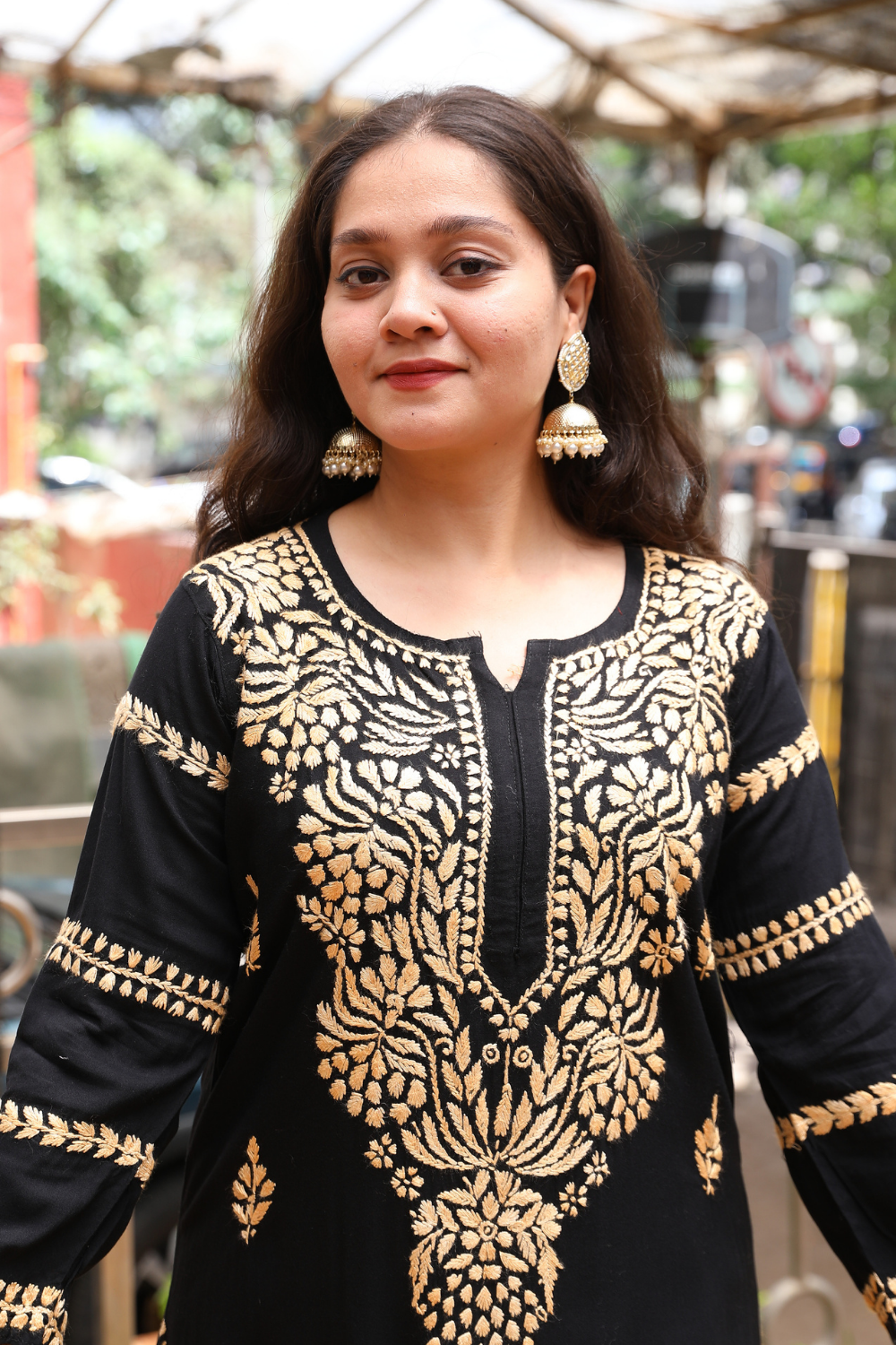 Naila  Rayon Black Multi Long Kurti Chikankari
