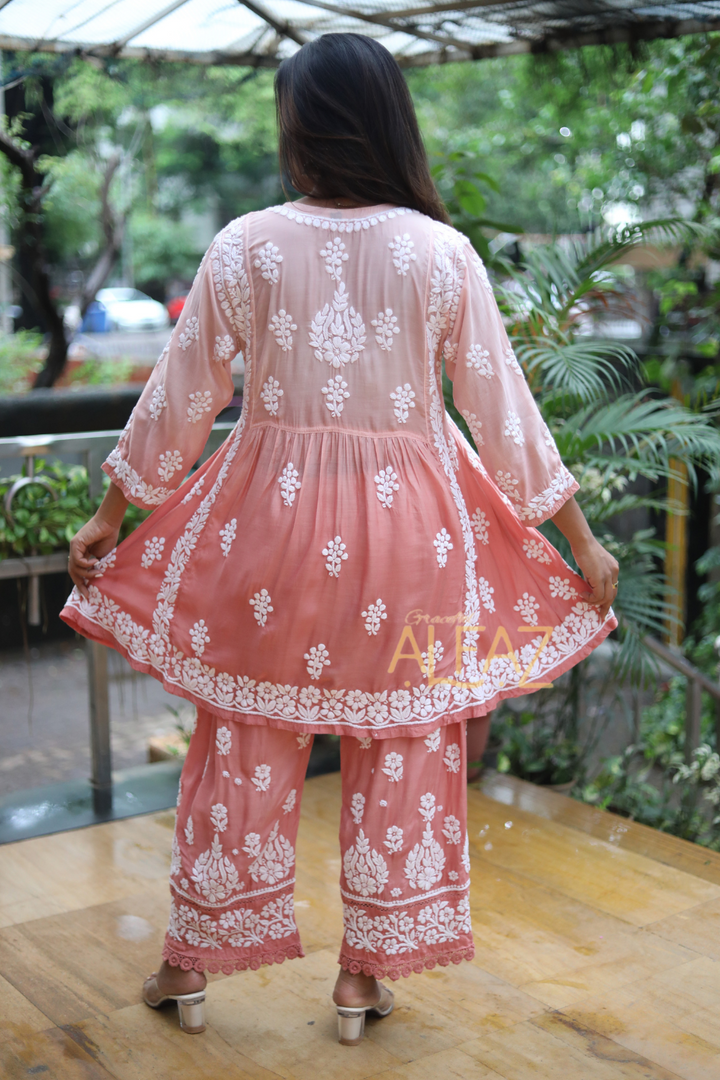 Ruksaar Premium Muslin 3D Chikankari Co-ord Set