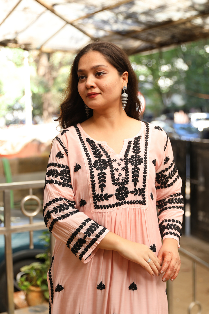 Samira  Muslin 3D Black thread Work  Chikankari Kurti