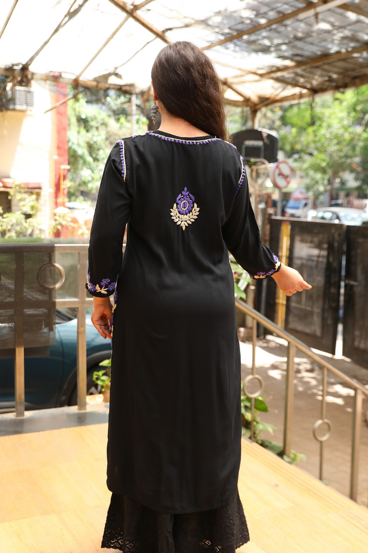 Naaz   Rayon Black Multi Long Kurti Chikankari