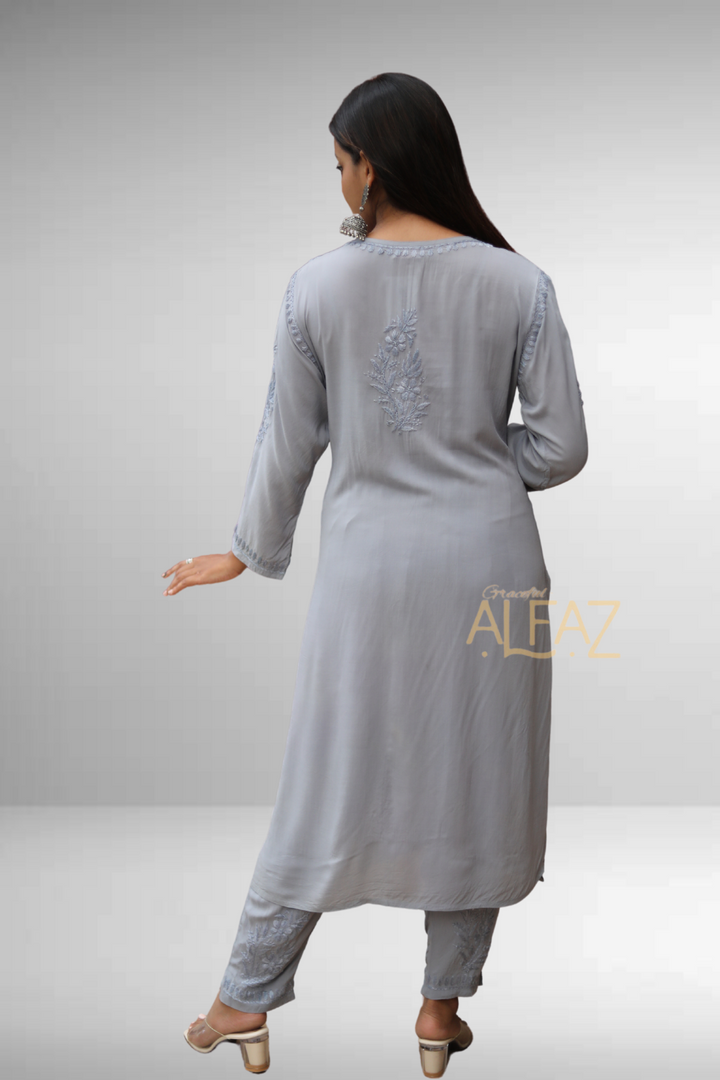 Naila Chikankari Modal Solid Women's Kurti Pant Set | Chikankari Plazo Set