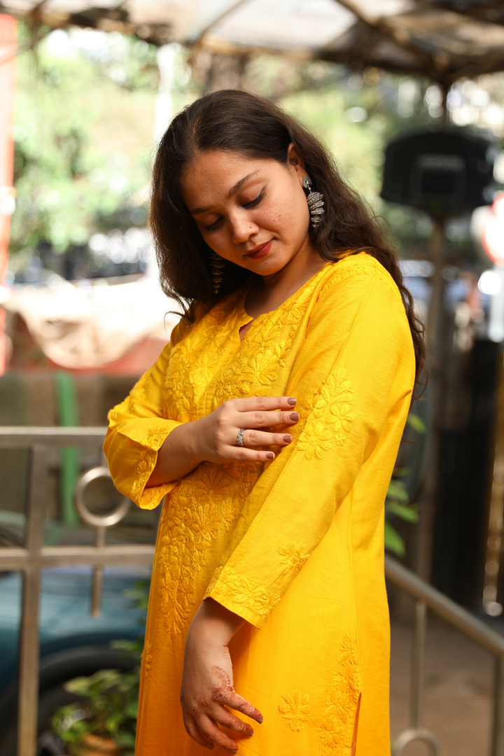 Maysa Chanderi Silk Chikankari Tone To Tone Ombre   Kurti
