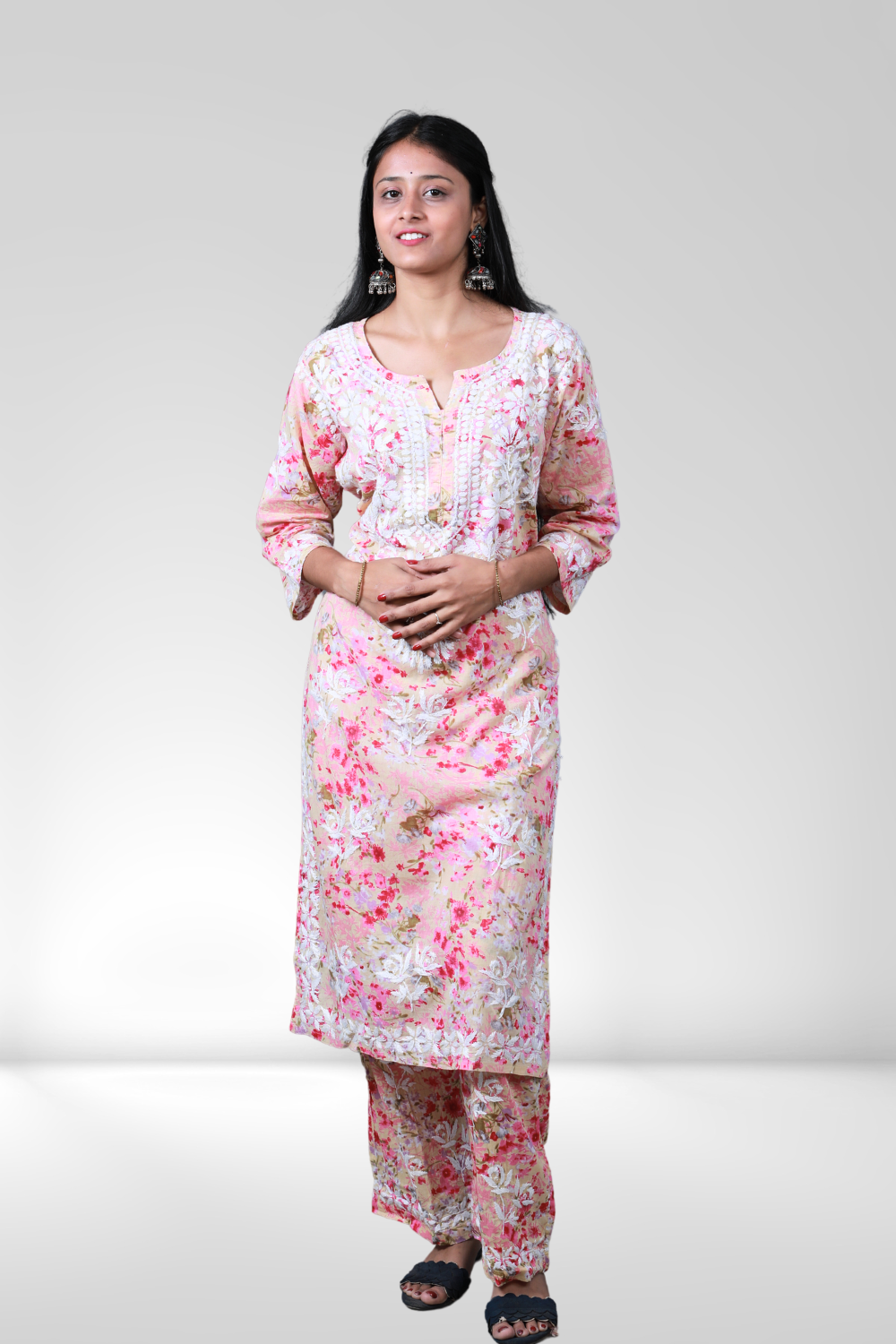 Safiya Printed Mulmul Chikankari Palazzo Set