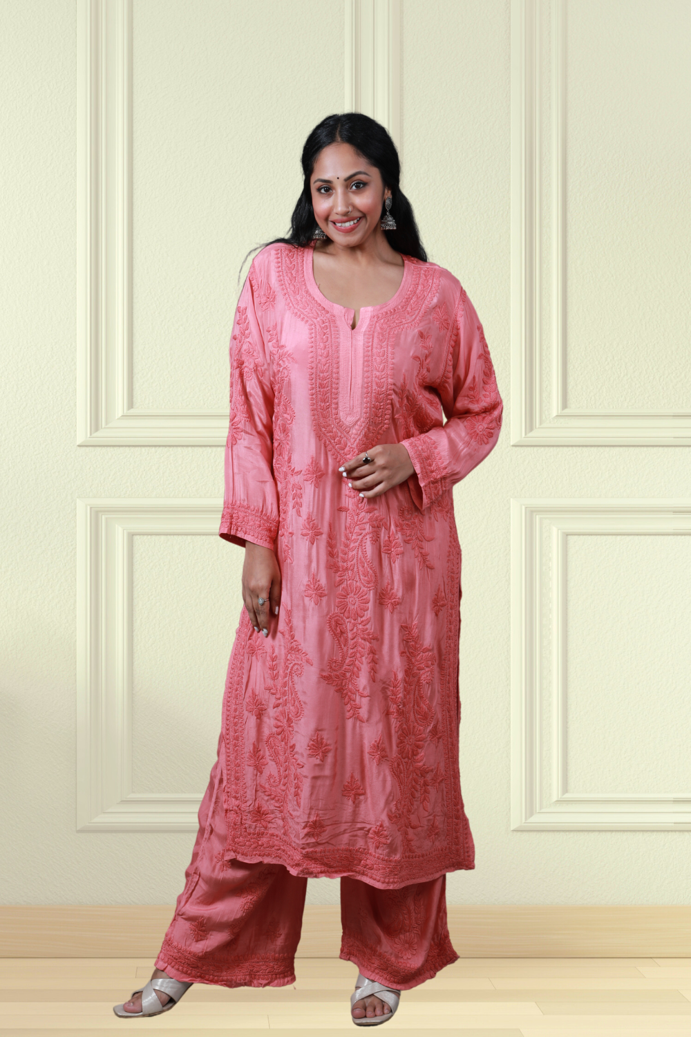 Leila Premium Muslin Chikankari Kurti Palazzo Set