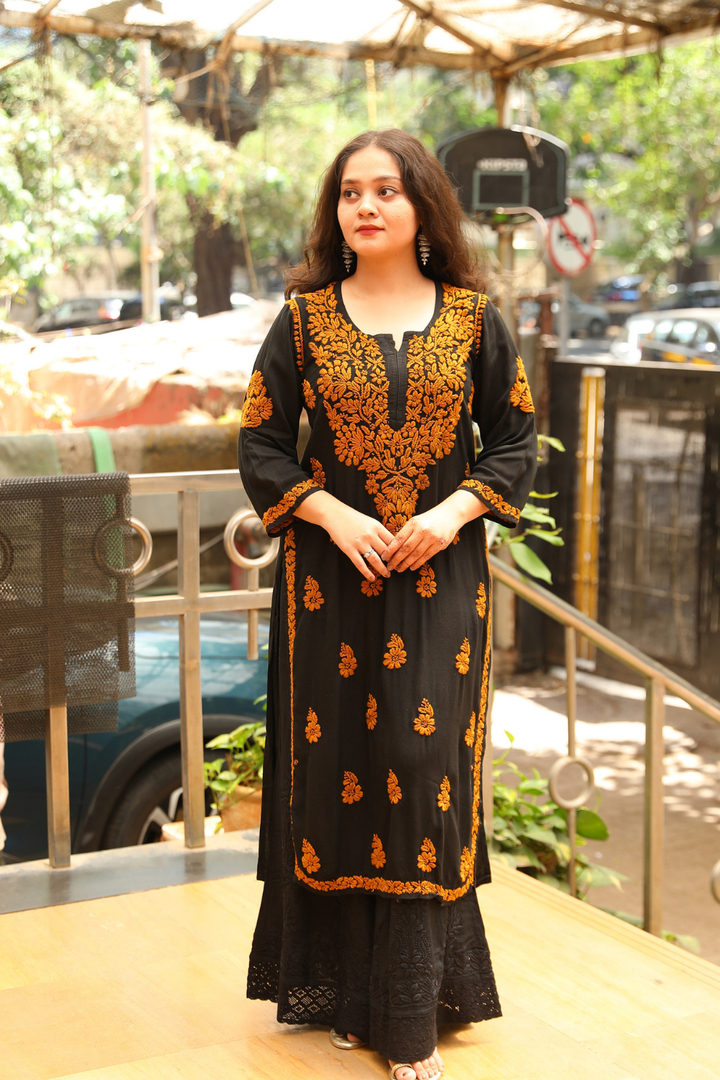 Kausar Rayon 3D Chikankari Designer Black  Multi