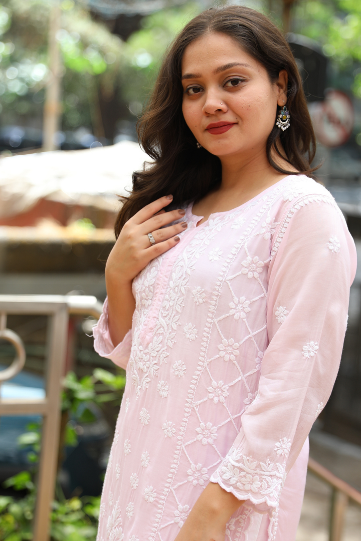 Ayah   Premium Muslin 3D Chikankari Ombre  Cutwork Kurti Palazzo Set