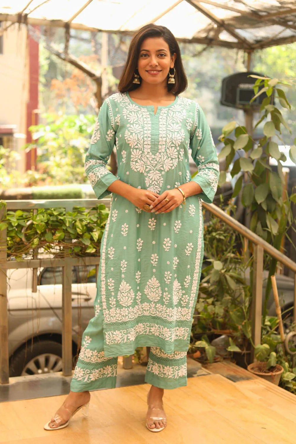 Shahira Chanderi Chikankari Pant Set