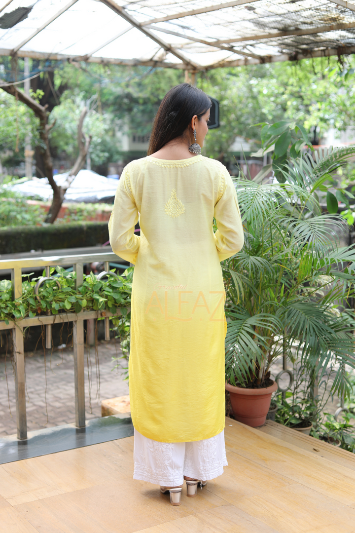 Myra Chanderi Chikankari Tone To Tone Long Kurti | Chanderi Chikan Kurta