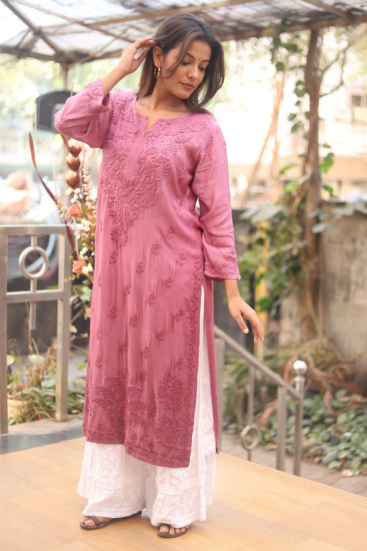 Aarohi Muslin 3D Chikankari Kurti With Mukaish