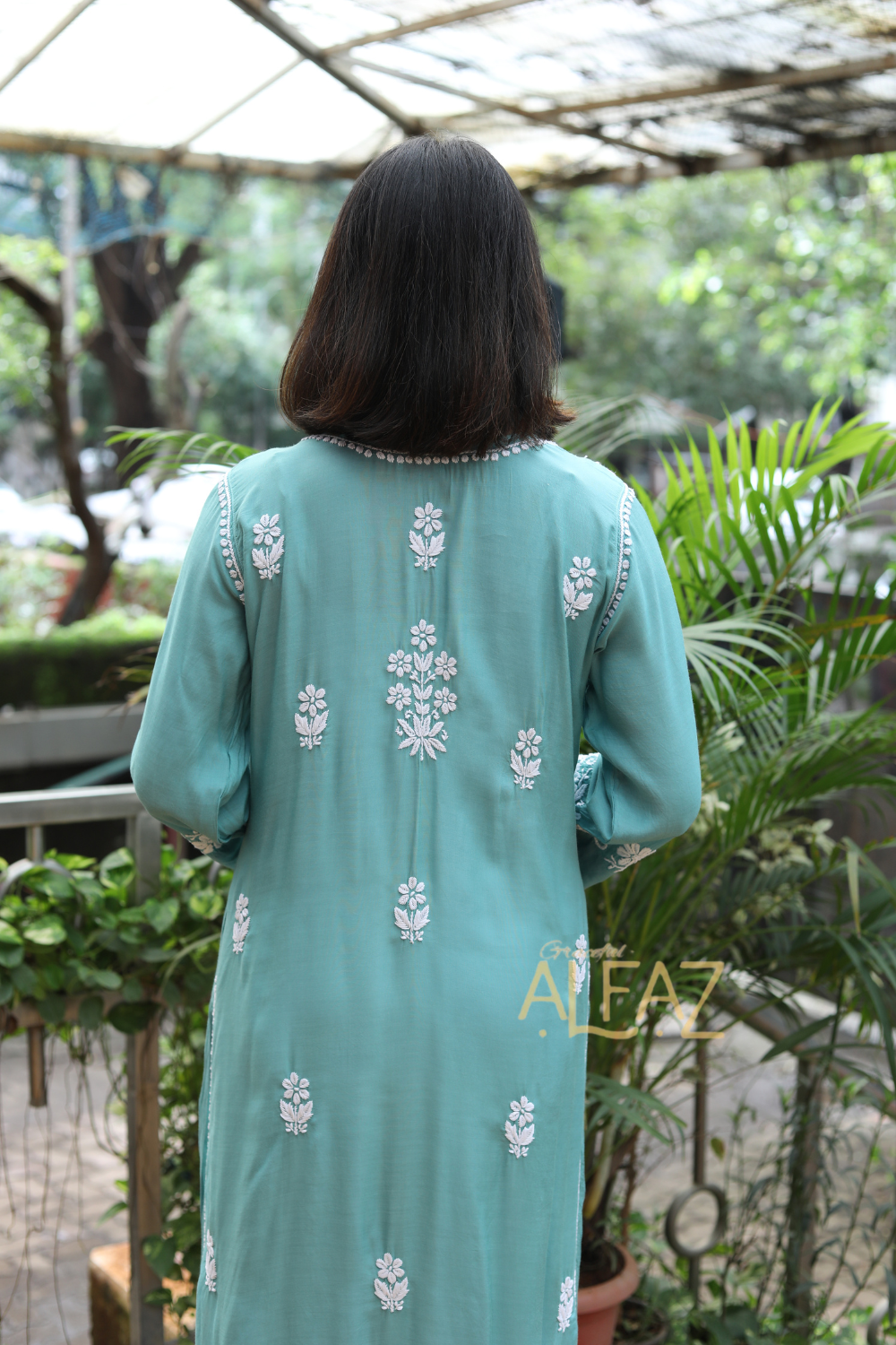 Fiza Premium Muslin Chikankari Nayra Cut Kurti