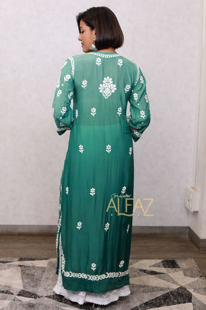 Aziza Premium Muslin 3D Chikankari Ombre A Line Kurti