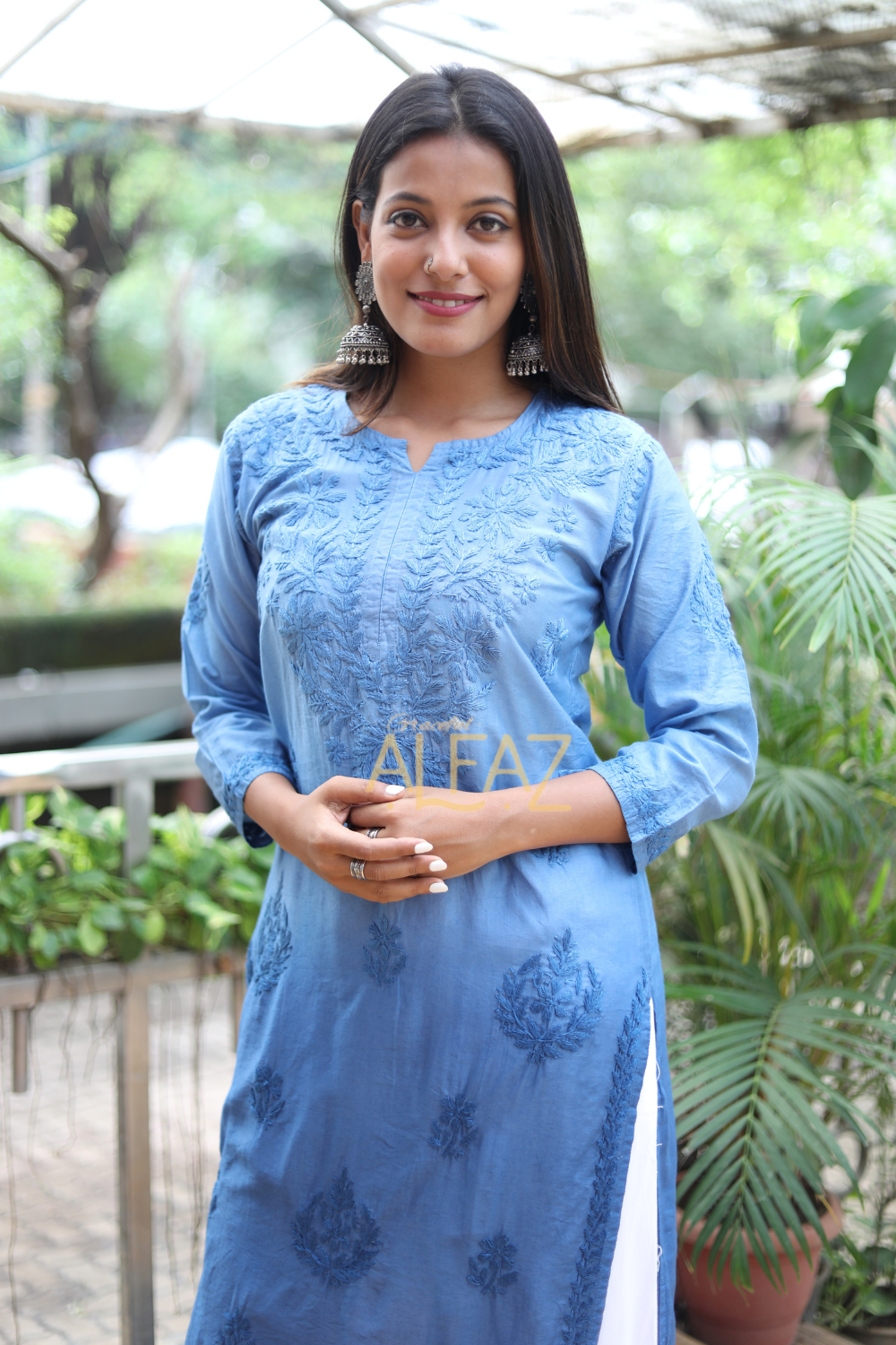 Myra Chanderi Chikankari Tone To Tone Long Kurti | Chanderi Chikan Kurta