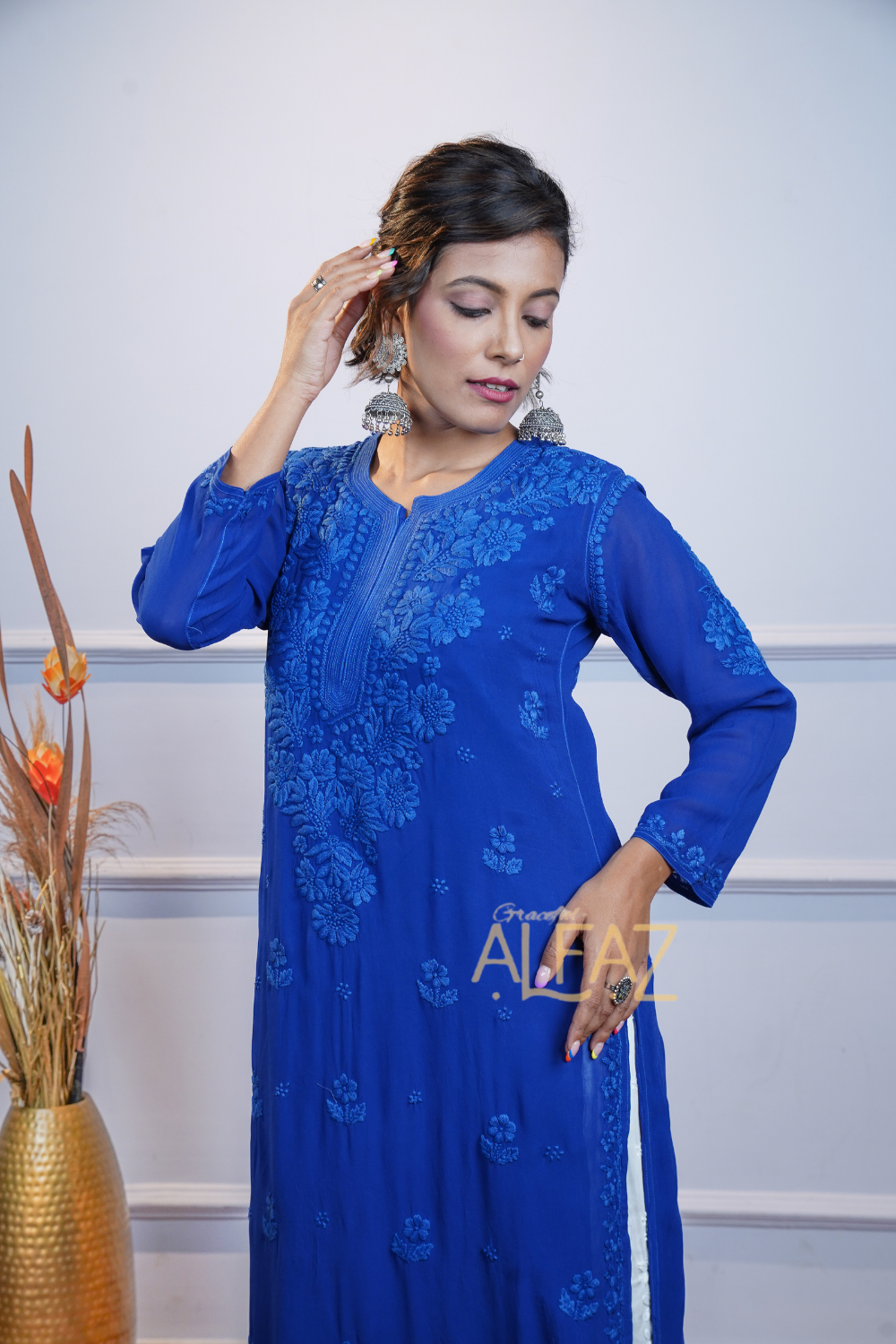 Aida Premium Viscose 3D Chikankari Long Kurti