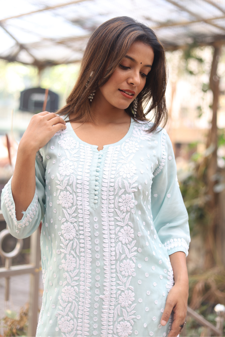 Dima Muslin 3D Chikankari Designer Kurti