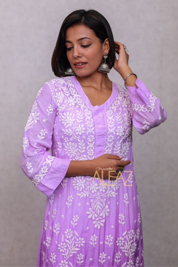 Aziza Premium Muslin 3D Chikankari Ombre A Line Kurti