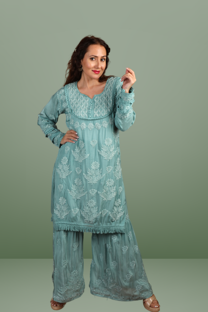 Elegant Chikankari Gharara Set - Nazia Muslin Collection