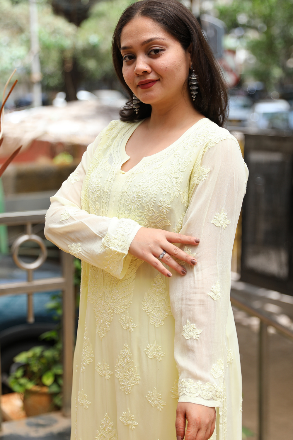 Yusra Viscose Designer Jaal  Add On Cutdana And Pearl Work Chikankari Kurti