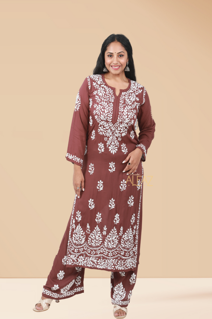 Mehar Modal Chikankari Kurti Palazzo Set | Chikan Kurti Set for Women