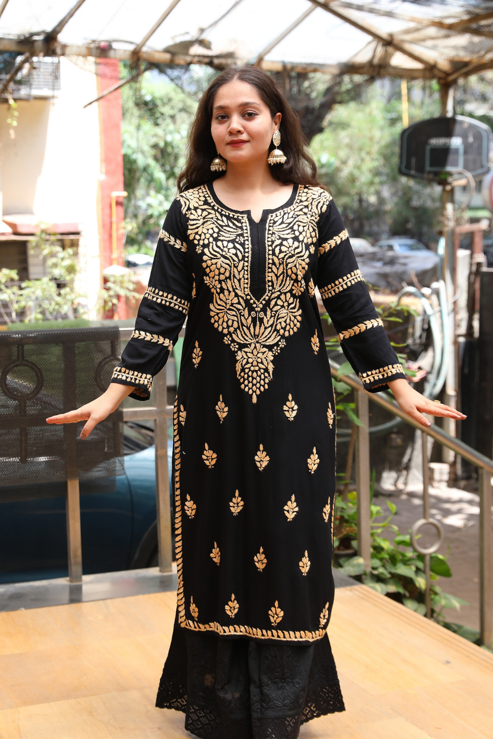 Naila  Rayon Black Multi Long Kurti Chikankari