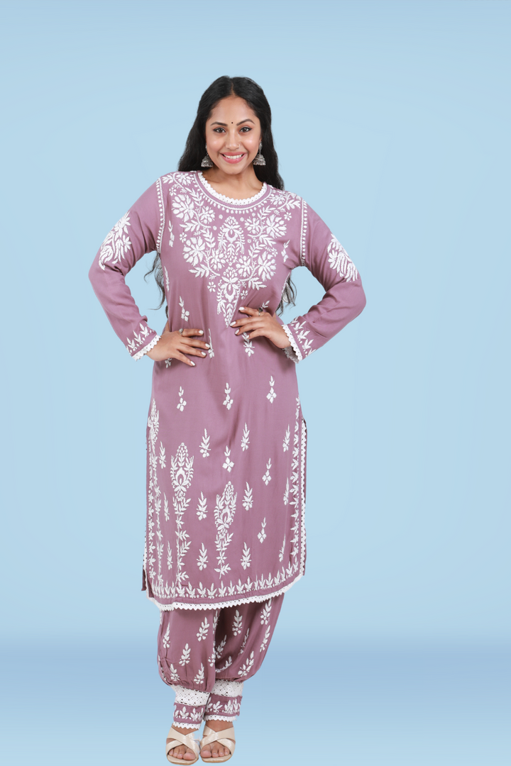 Hafsa Rayon Chikankari Afghani Set