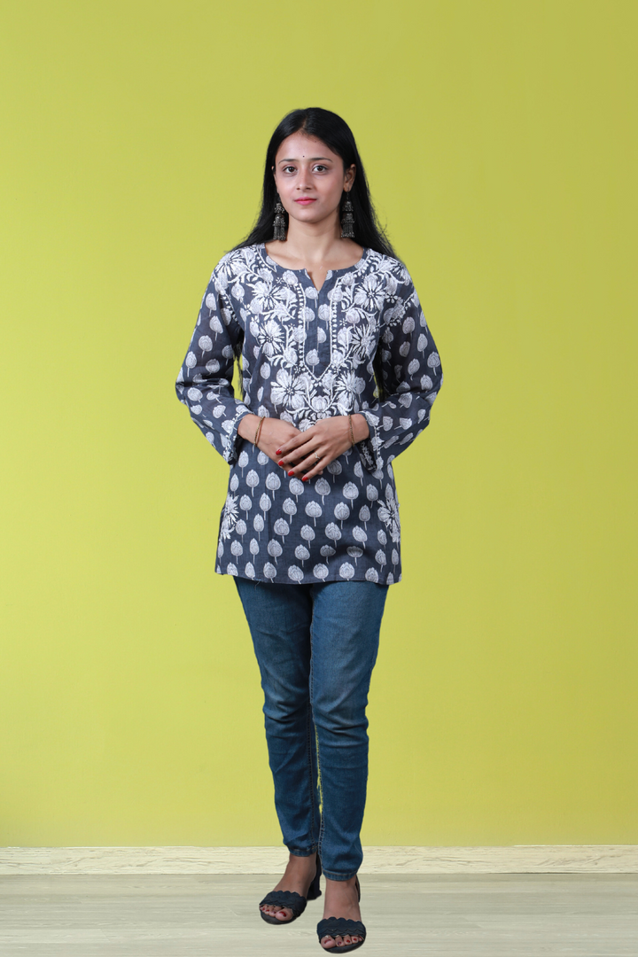 Stylish Short Kurti Chikankari - Maha Mulmul Collection