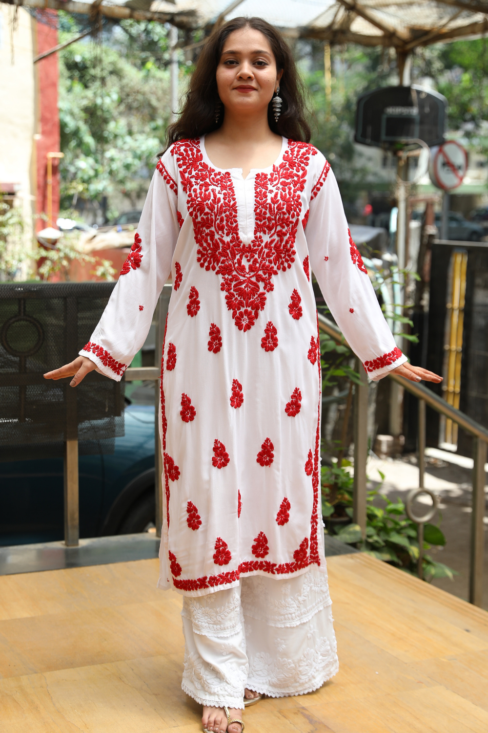 Kausar Rayon 3D Chikankari Designer White Multi
