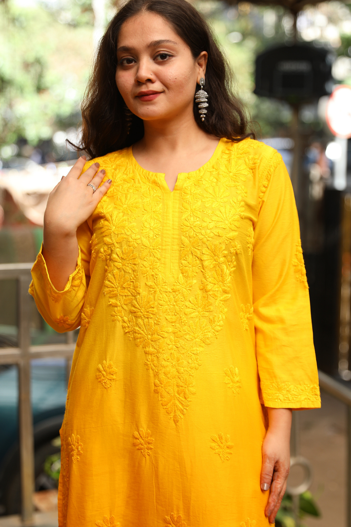 Maysa Chanderi Silk Chikankari Tone To Tone Ombre   Kurti