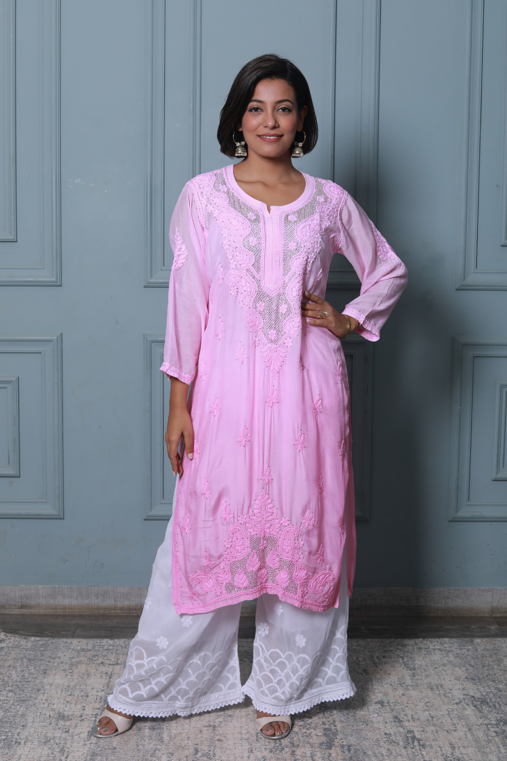 Fazia Premium Muslin 3D Chikankari & Mukaish Kurti