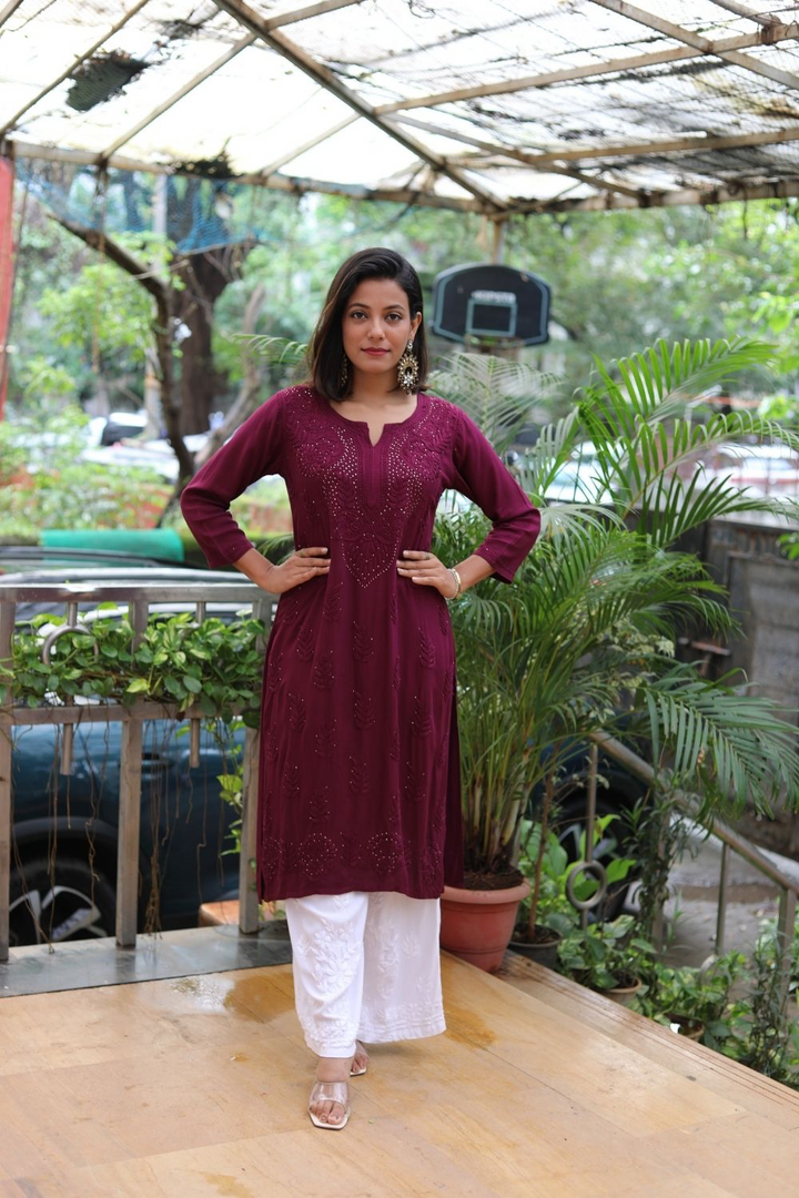 Maaya Premium Rayon Chikankari Kurti With Mukaish