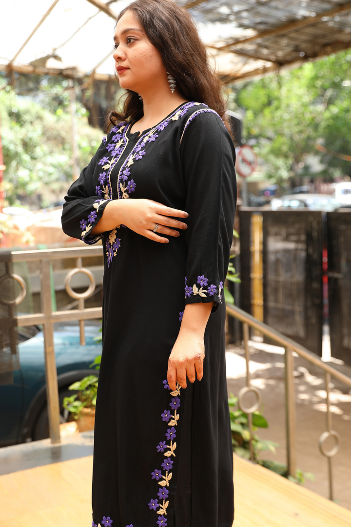 Naaz   Rayon Black Multi Long Kurti Chikankari