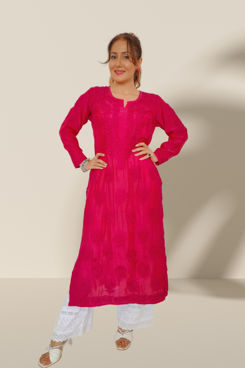 Layla Premium Muslin 3D Chikankari Kurti – Shop Chikan Kurtis Online