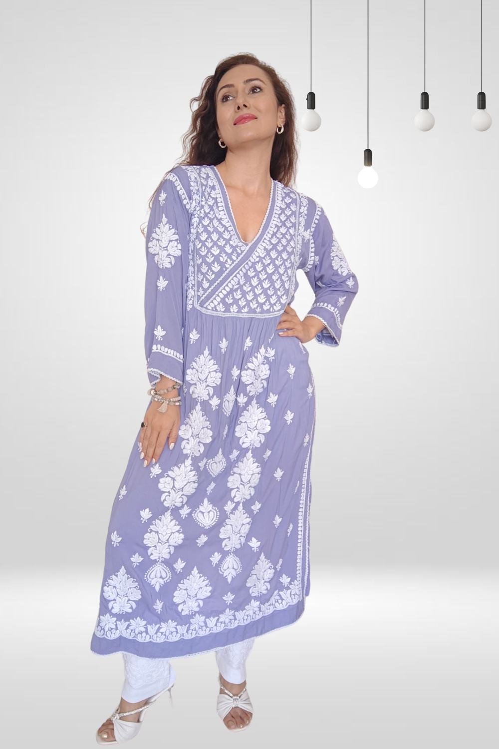 Jamila Modal Chikankari Yoke Long Kurti – Stylish and Elegant