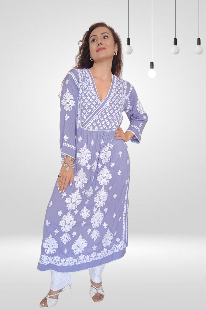 Jamila Modal Chikankari Yoke Long Kurti – Stylish and Elegant