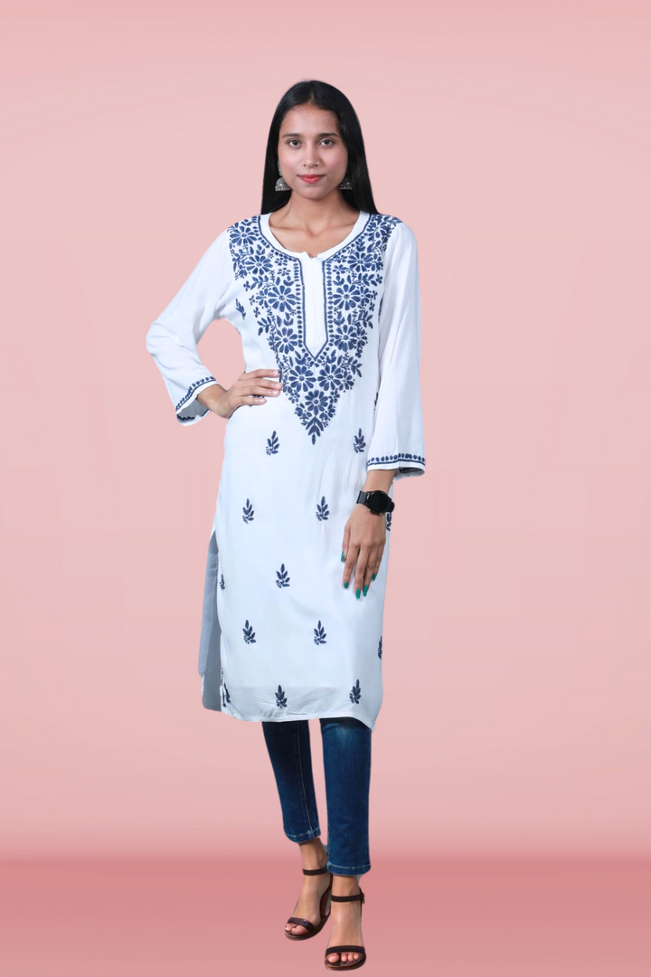 Stylish Rayon Chikankari Kurti - Rima Rayon Collection