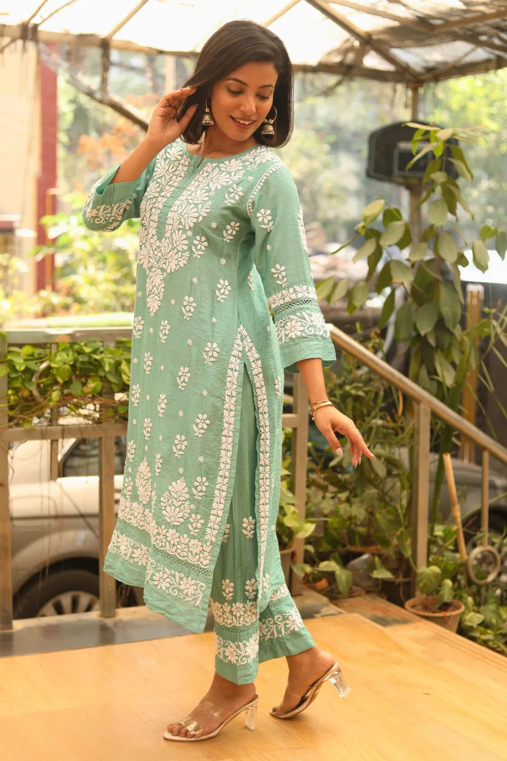 Shahira Chanderi Chikankari Pant Set
