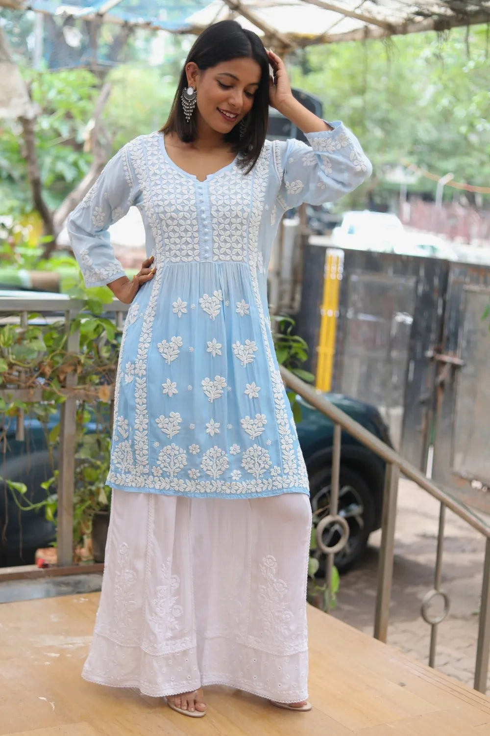 Sana Muslin 3D Chikankari Short Kurti