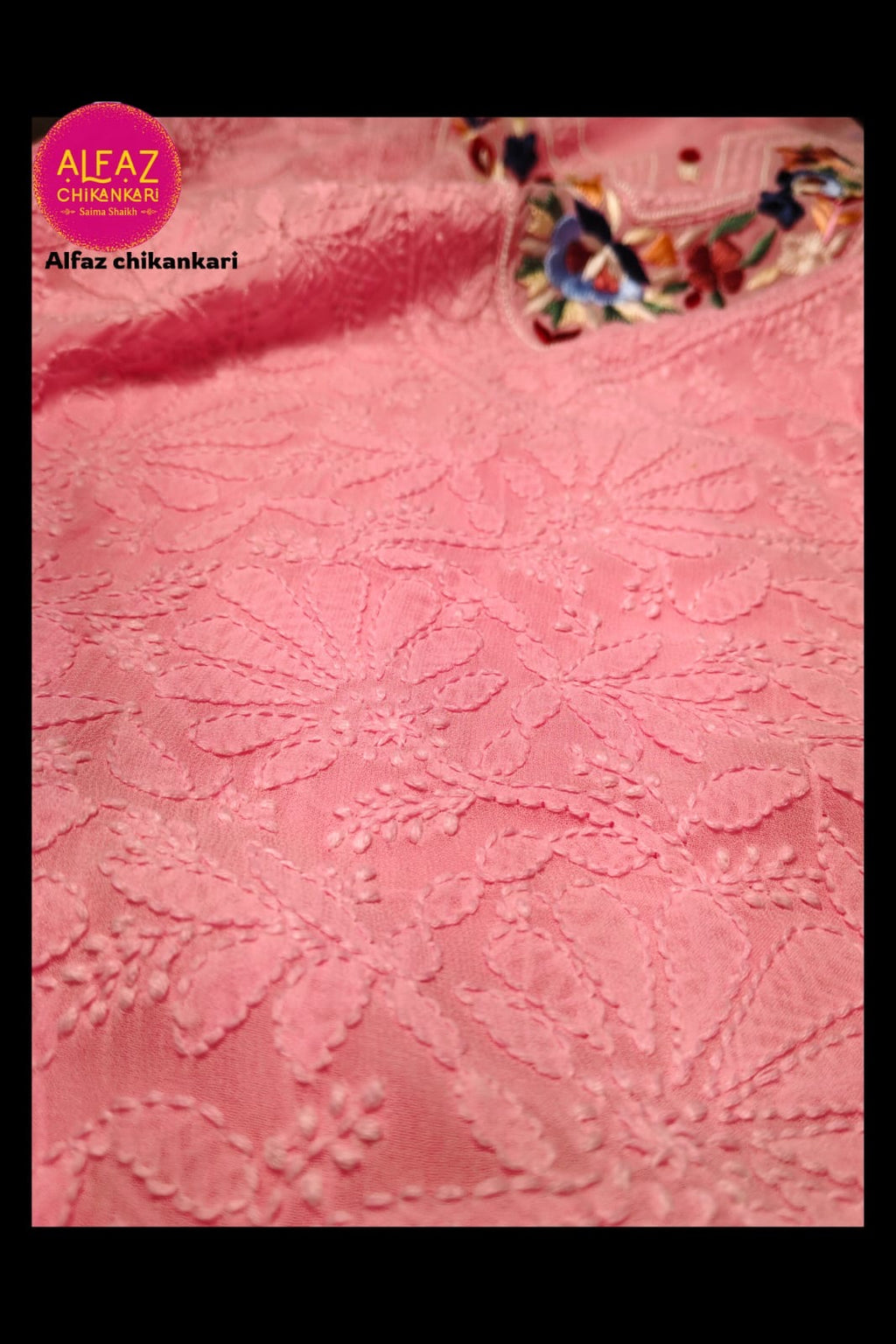 Urfi Hand Embroidered Red  Viscose  Lucknowi Chikankari Unstitched Kurta Dupatta Set With Parsi Ghara Work