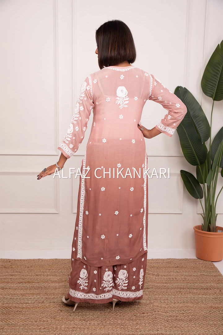 Hiba Premium Muslin 3D Chikankari Ombre Kurti Palazzo Set