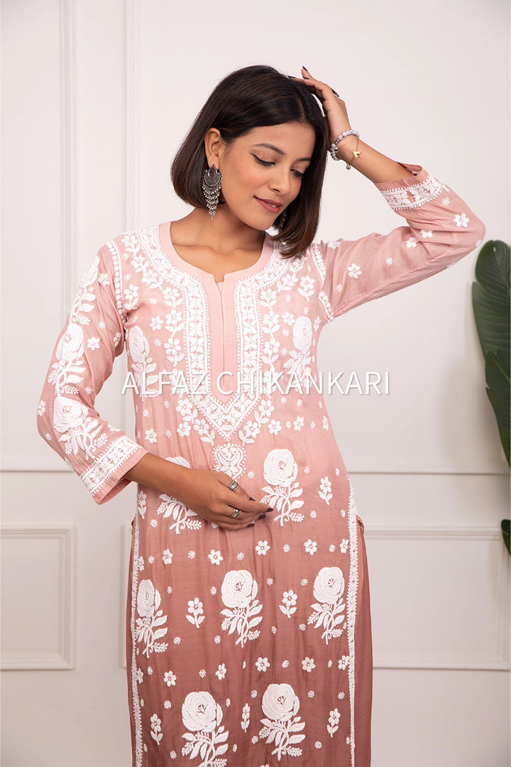 Hiba Premium Muslin 3D Chikankari Ombre Kurti Palazzo Set