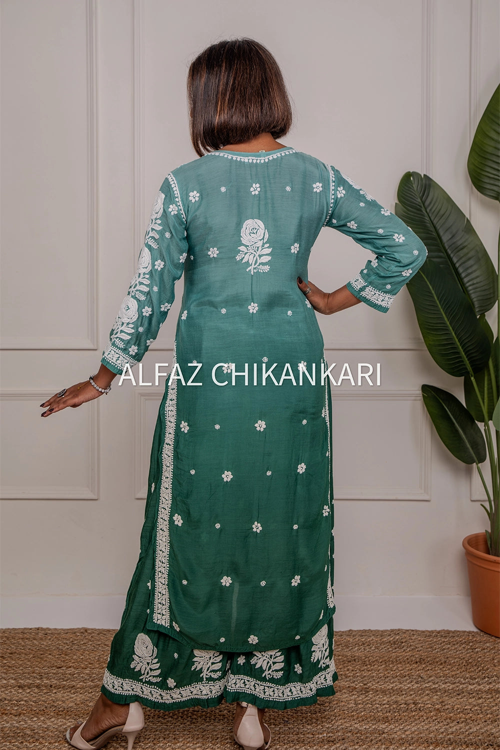 Tuba Premium Muslin 3D Chikankari Ombre Kurti Palazzo Set