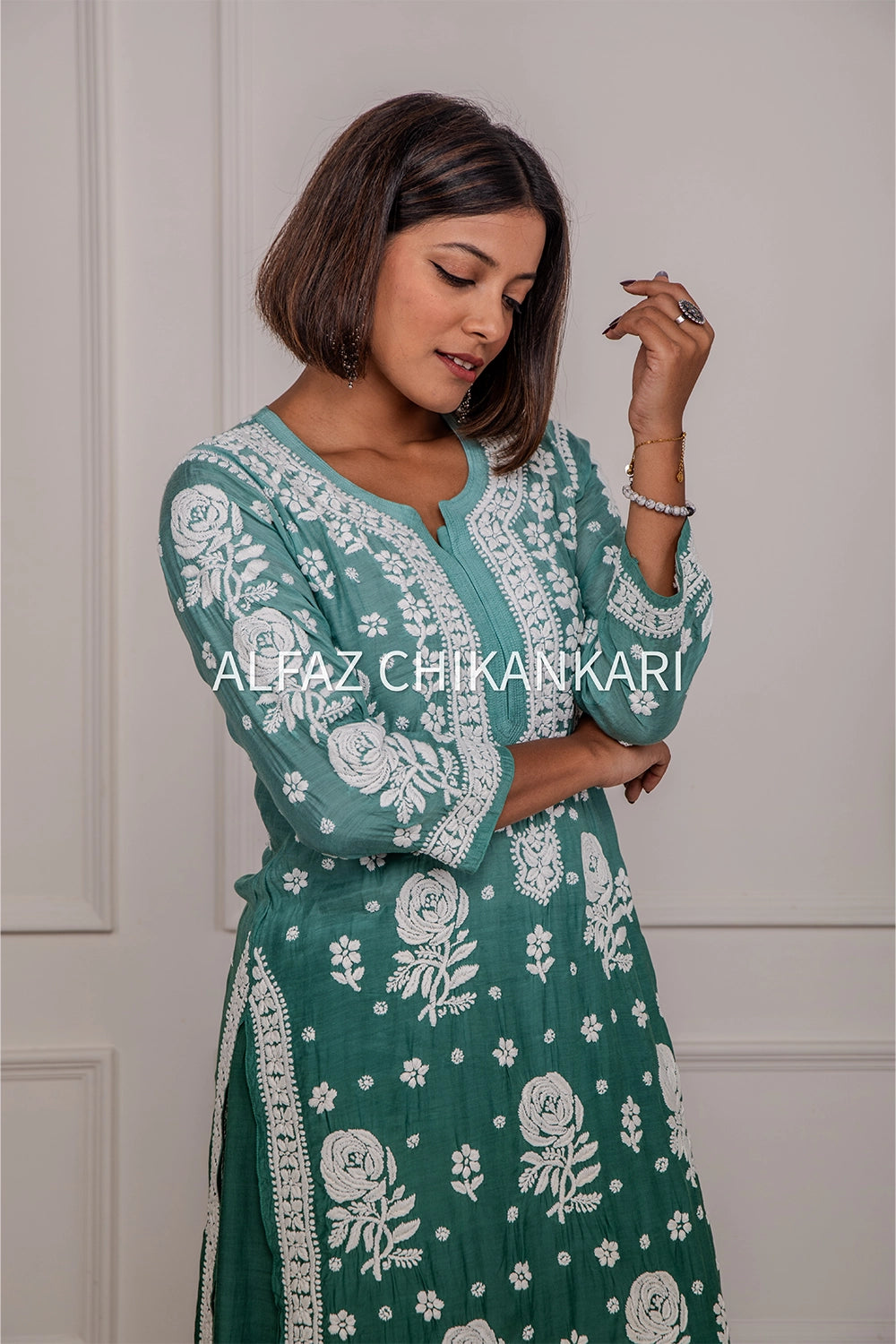 Tuba Premium Muslin 3D Chikankari Ombre Kurti Palazzo Set