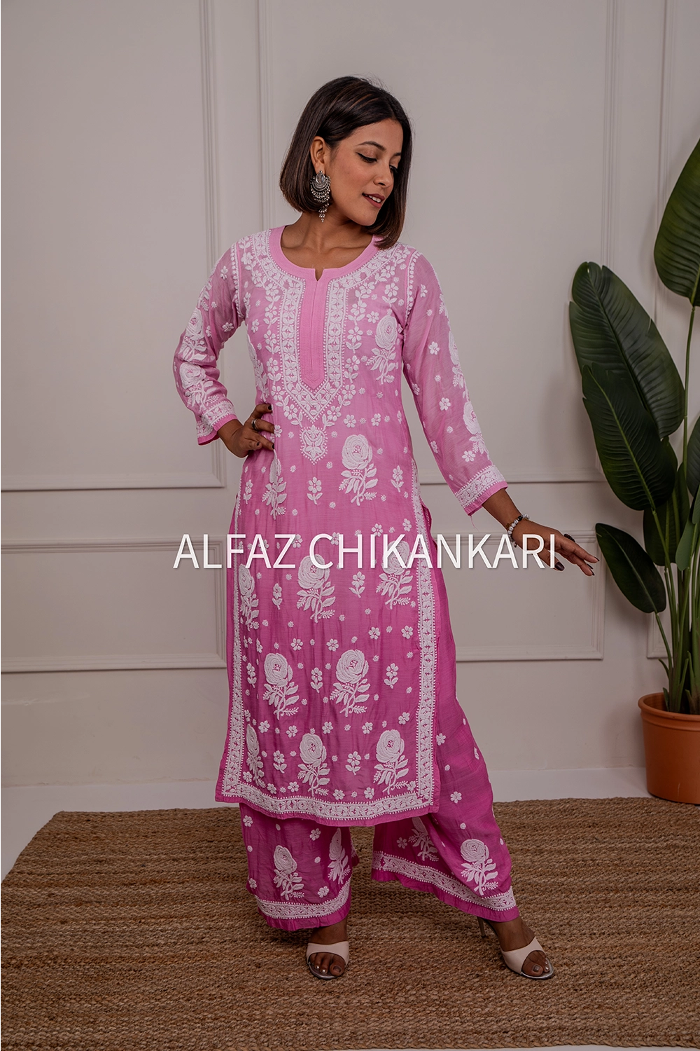 Tuba Premium Muslin 3D Chikankari Ombre Kurti Palazzo Set