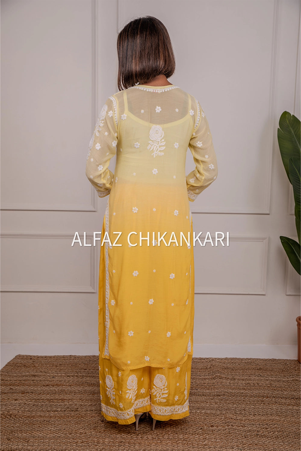 Tuba Premium Muslin 3D Chikankari Ombre Kurti Palazzo Set